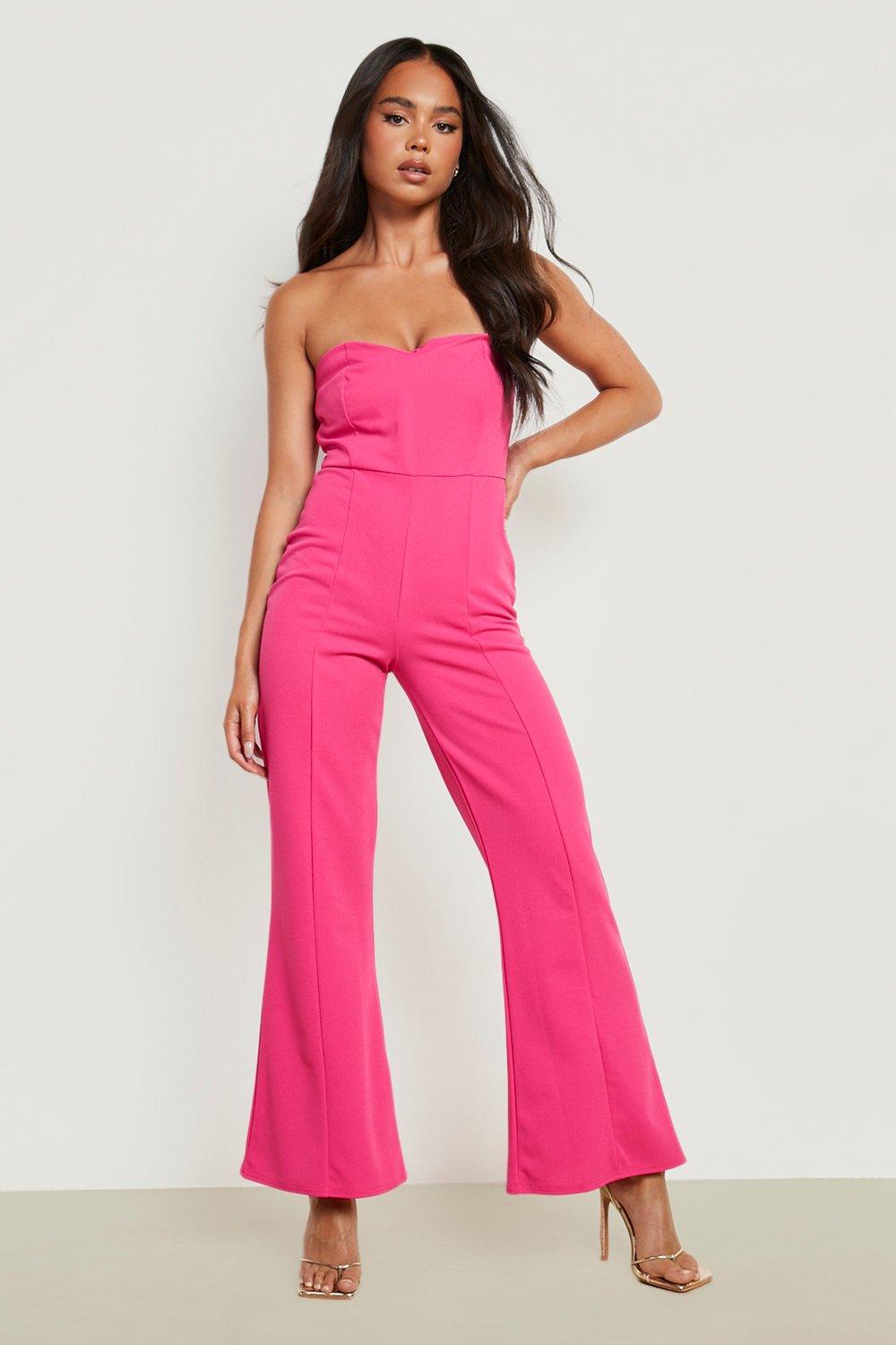 Petite Bandeau Corset Seam Flared Jumpsuit boohoo UK